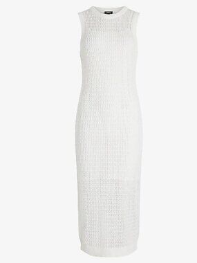 Express White Linen-Blend Crochet High Neck Sleeveless Midi Dress Size S w/Slip